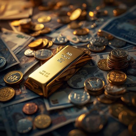 create images for wealth and finance the imgae should have currencies, gold and silver (1)